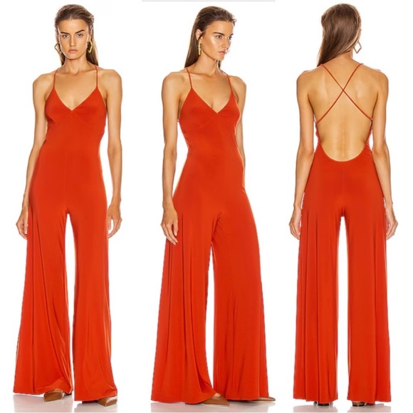 Norma Kamali Pants - Norma Kamali Low Back Slip Jumpsuit Cinnamon Orange Size Small
